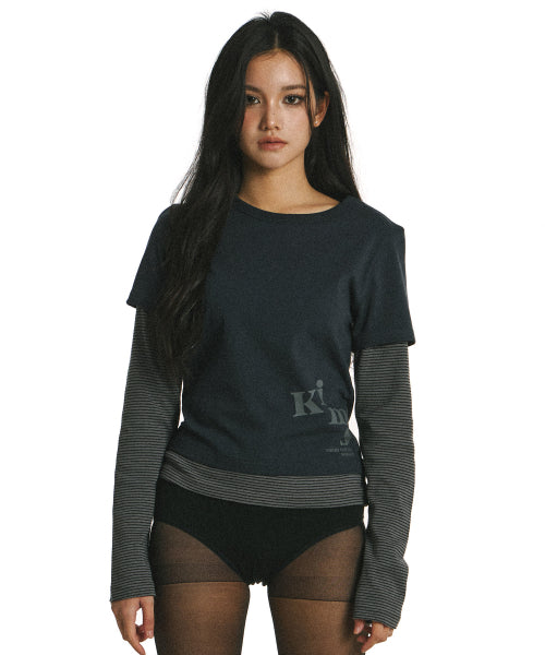 MUSE STRIPE LAYERED LS TEE - 2 COLORS NAVY