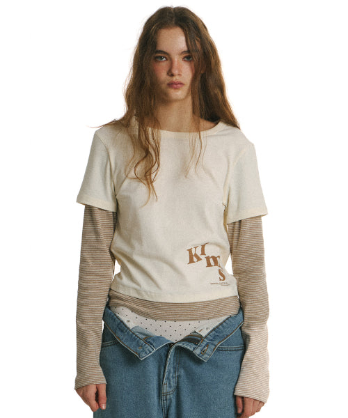 MUSE STRIPE LAYERED LS TEE - 2 COLORS CREAM