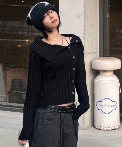 SIDE BUTTON CARDIGAN - 2 COLORS BLACK