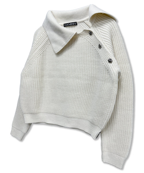 COLLAR CROSS BUTTON KNIT - 3 COLORS IVORY