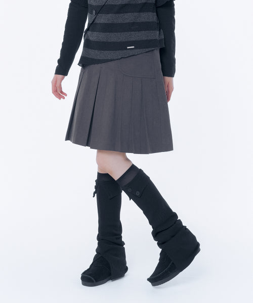 PLEATS LINE POCKET MIDI SKIRT #REI同款! - 2 COLORS CHARCOAL