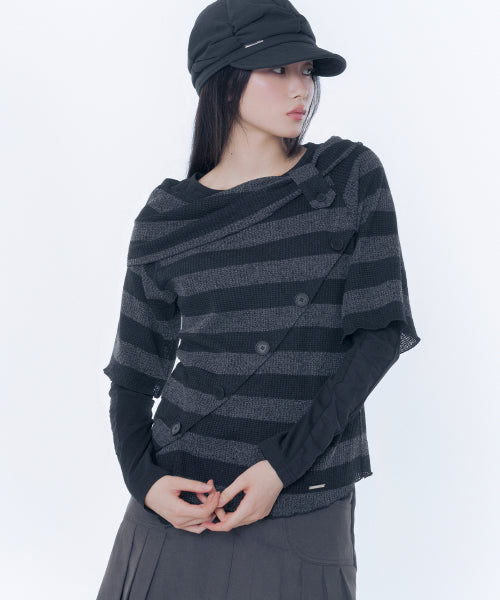 DIAGONAL CROCHET KNIT TOP STRIPE #REI同款! AS SHOWN
