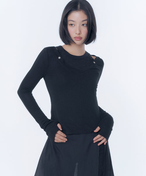 LAYERED LINE SHEER LONG SLEEVE #REI同款! - 3 COLORS BLACK