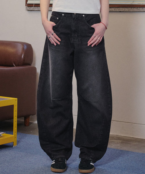 WOMEN WIDE DART DENIM PANTS - 2 COLORS BLACK