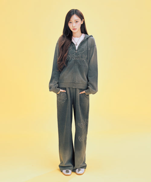 BIG LILY DENIM WASHED SEMI WIDE SWEATPANTS #GISELLE同款! GREY