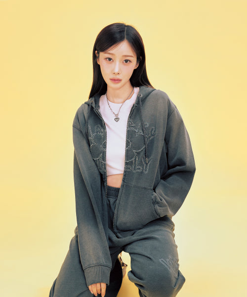 BIG LILY DENIM WASHED OVERFIT HOOD ZIP-UP #GISELLE同款! GREY