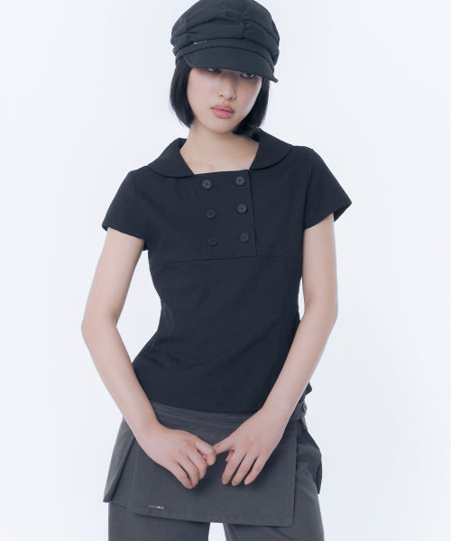DOUBLE BUTTON SHIRTS TOP #REI同款! - 2 COLORS BLACK