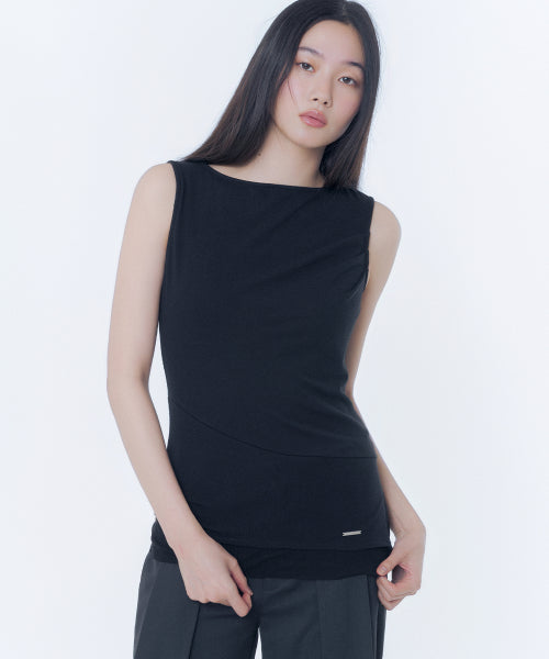 UNBALANCED SHEER LAYERED SLEEVELESS #REI同款! - 2 COLORS BLACK