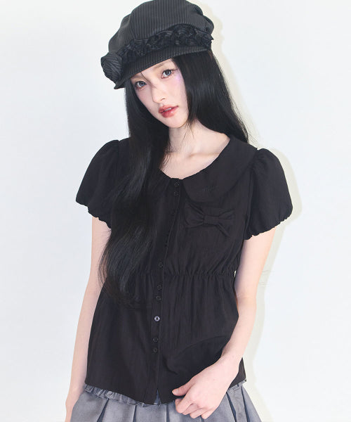 RIBBON PUFF BLOUSE - 3 COLORS BLACK
