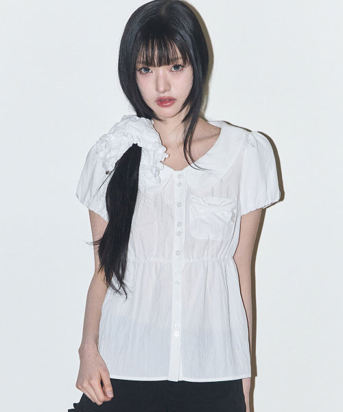 RIBBON PUFF BLOUSE - 3 COLORS WHITE