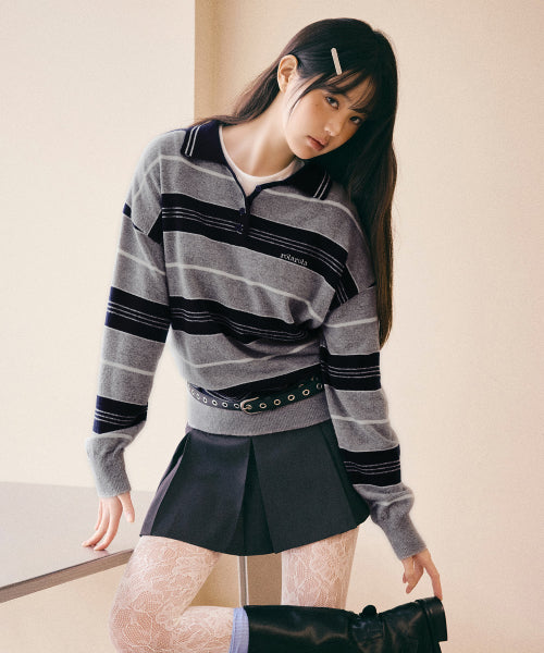 ALPACA STRIPE COLLAR KNIT - 3 COLORS BLACK