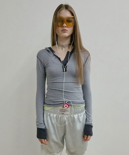 STRIPED BUTTON DOWN HOODIE - 3 COLORS BLUE