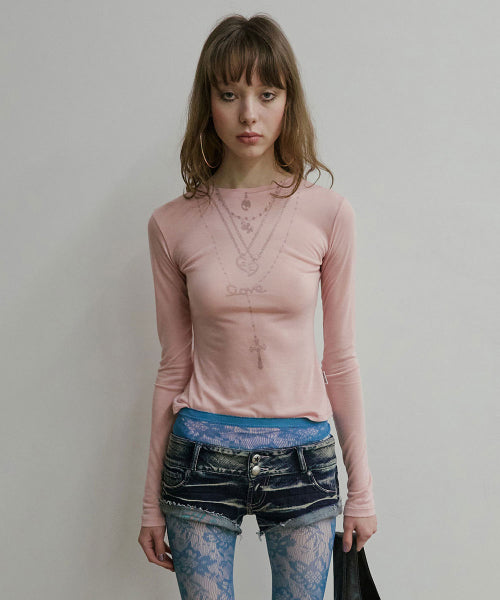 FAUX NECKLACE TEE BABY - 5 COLORS BABY PINK