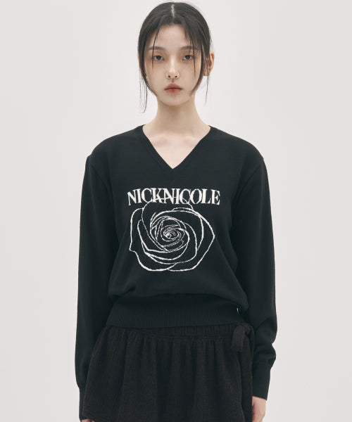 NICOLE ROSE JAQUARD PULLOVER KNIT #徐睿知同款! - 5 COLORS BLACK