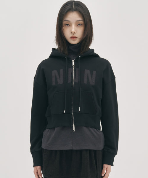 NNN PATCH CROP HOOD ZIP UP #徐睿知同款! - 2 COLORS BLACK