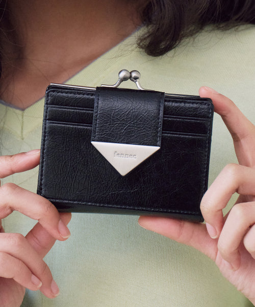 CRINKLE TRIANGLE FRAME BRIDGE WALLET - 2 COLORS BLACK