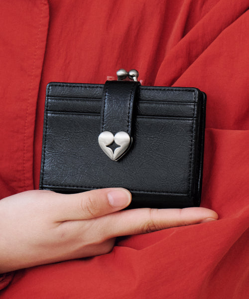CRINKLE HEARTY FRAME BRIDGE WALLET VANILLA - 2 COLORS BLACK