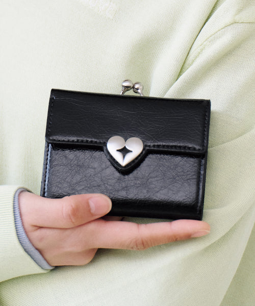 CRINKLE HEARTY FRAME WALLET VANILLA - 2 COLORS BLACK