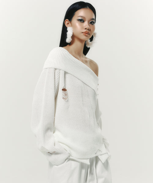DAMAGE OFF SHOULDER KNIT BLACK - 2 COLORS