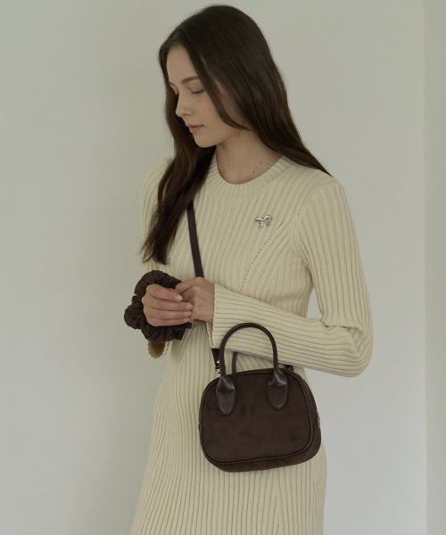 MINI PLUM CROSS TOTE BAG - 2 COLORS SUEDE BROWN
