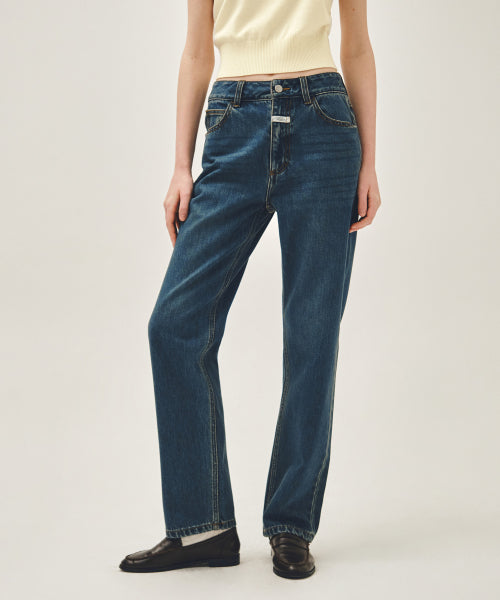 W SLIM STRAIGHT DENIM PANTS BLUE