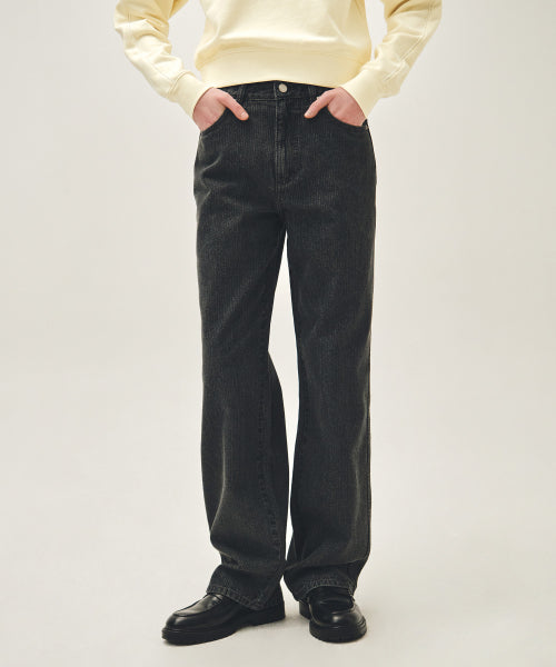 W HIGH STRAIGHT STRIPE DENIM PANTS - 2 COLORS BLACK