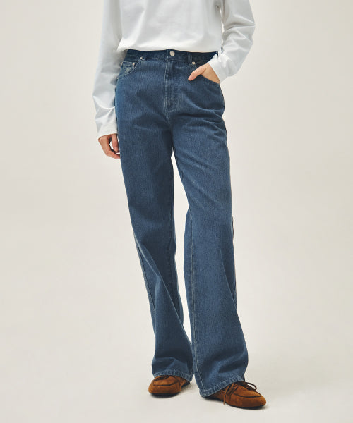 W HIGH STRAIGHT STRIPE DENIM PANTS - 2 COLORS BLUE