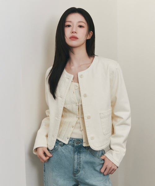 W ROUND NECK DENIM JACKET ECRU AS SHOWN