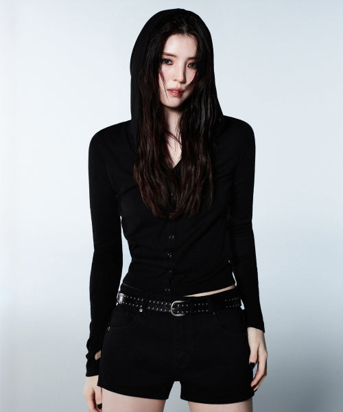 WOMENS SYNTHETIC LEATHER DOT STUD BELT 25MM #韓韶禧同款! - 2 COLORS BLACK