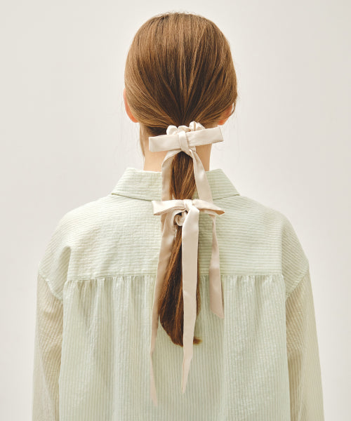 REGULAR LOGO SATIN HAIR RIBBON SCRUNCHIE 2PACK - 3 COLORS IVORY