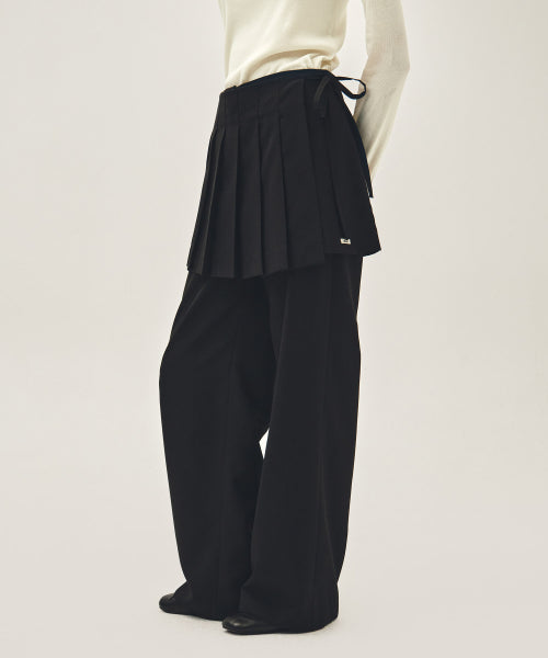 W LAYERED PLEATS SKIRT PANTS - 2 COLORS BLACK