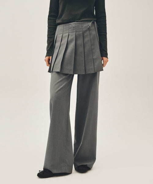 W LAYERED PLEATS SKIRT PANTS - 2 COLORS GREY