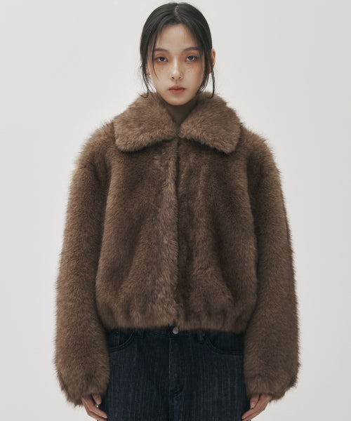 FLUFFY MIX FUR JACKET #徐睿知同款! - 2 COLORS BROWN