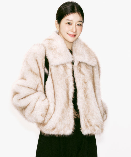 FLUFFY MIX FUR JACKET #徐睿知同款! - 2 COLORS BEIGE