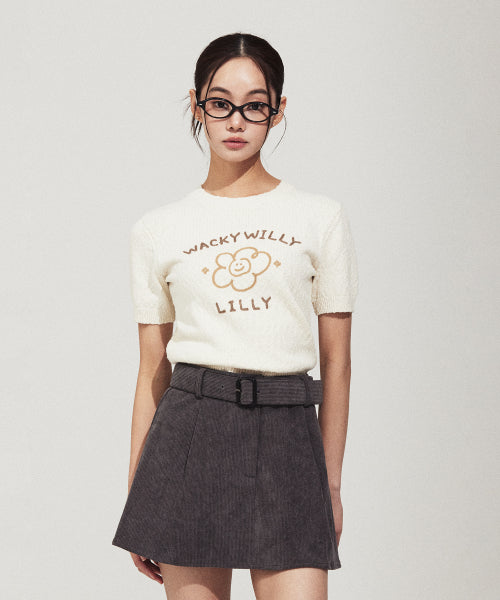 BIG LILY GRAPHIC SHORT SLEEVE KNIT #GISELLE同款! - 2 COLORS CREAM