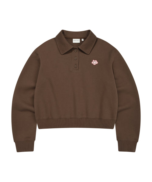 COLLAR HALF BUTTON-UP SWEATSHIRT #GISELLE同款! - 3 COLORS BROWN