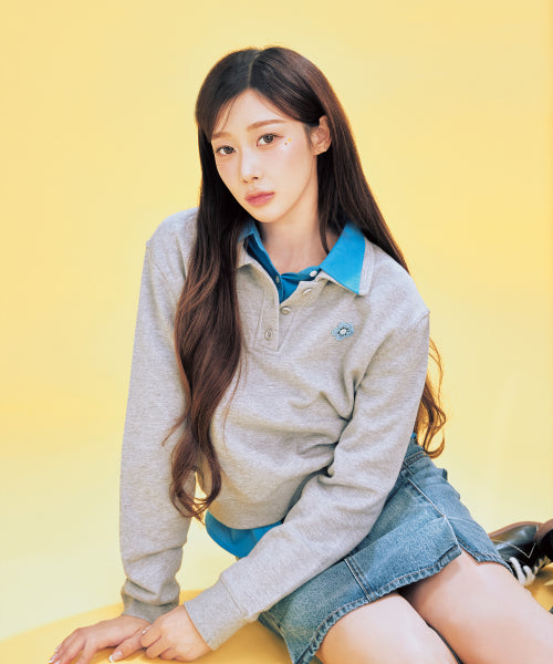 COLLAR HALF BUTTON-UP SWEATSHIRT #GISELLE同款! - 3 COLORS GREY