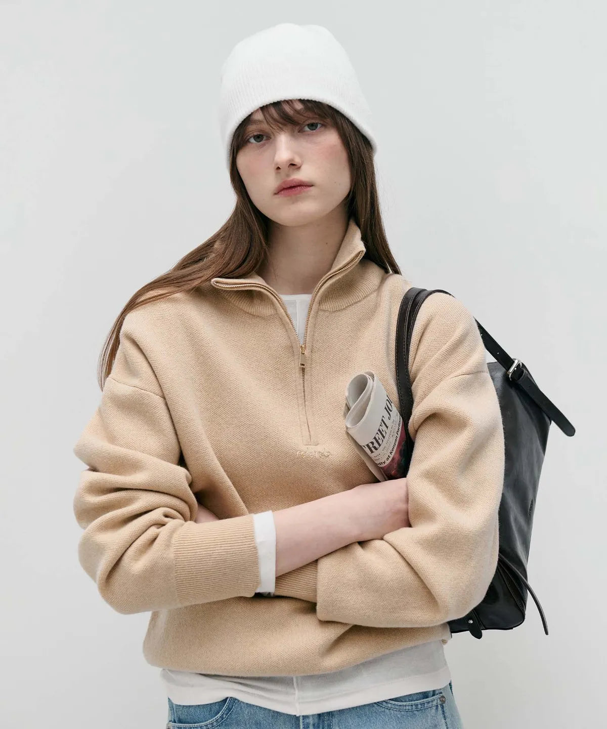 HIGH NECK KNIT HALF ZIP-UP - 2 colors