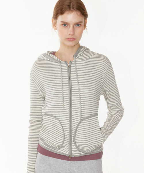 STRIPE HOODIE ZIP-UP - 2 COLORS GREY
