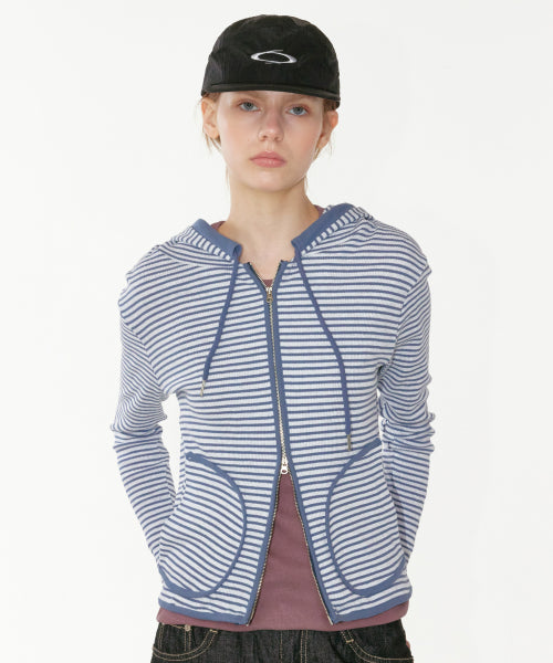 STRIPE HOODIE ZIP-UP - 2 COLORS NAVY