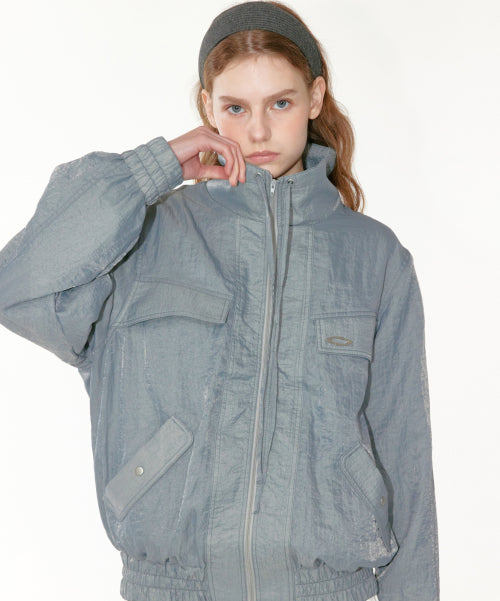 HIGH NECK GLOSSY WINDBREAKER - 2 COLORS SKY BLUE