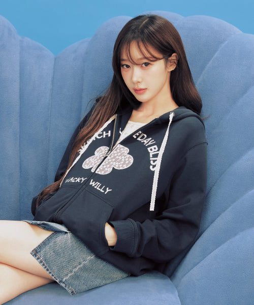 LILY APPLIQUE OVERFIT HOOD ZIP-UP #GISELLE同款! - 2 COLORS NAVY