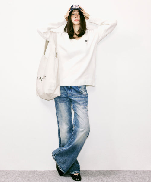 CRYSTAL BUTTERFLY DENIM WIDE PANTS #徐睿知同款! BLUE
