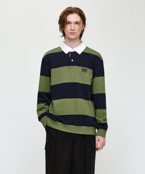 SMALL CLASSIC LOGO RUGBY STRIPE SWEATSHIRT - 5 COLORS NAVY