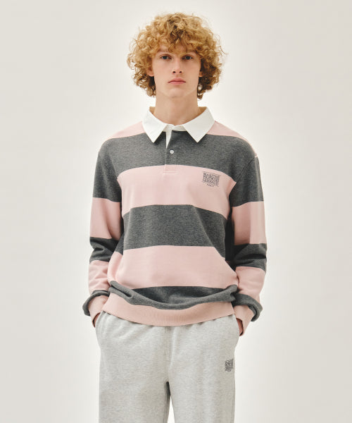 SMALL CLASSIC LOGO RUGBY STRIPE SWEATSHIRT - 5 COLORS PINK