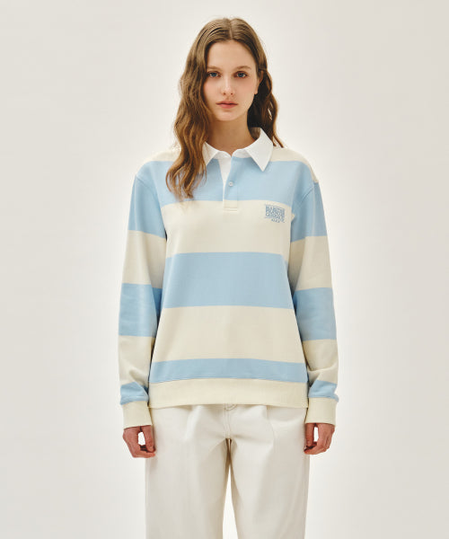 SMALL CLASSIC LOGO RUGBY STRIPE SWEATSHIRT - 5 COLORS SKY BLUE
