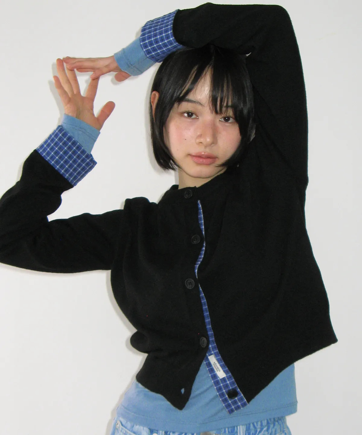 CHECK SHIRT POINTED KNIT CARDIGAN - 3 colors