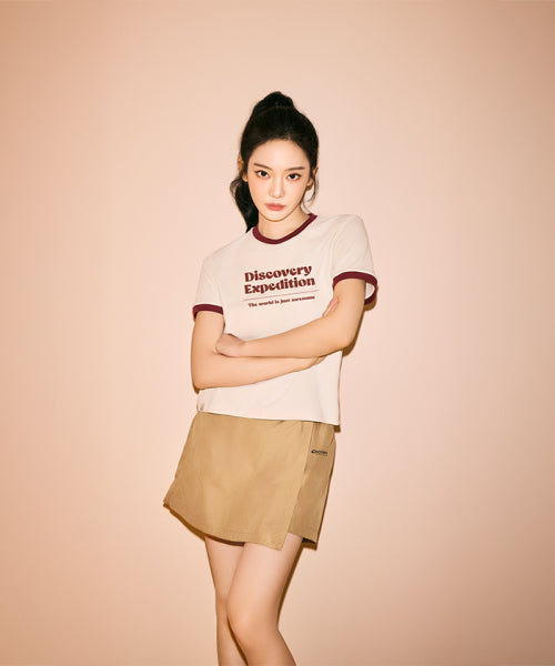 WOMEN FRESHVENT LETTERING SEMI CROP RINGER TEE #NINGNING同款！ - 4 COLORS IVORY