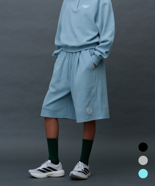 WAFFLE SWEAT TRAINING BERMUDA PANTS - 3 COLORS MELANGE GREY