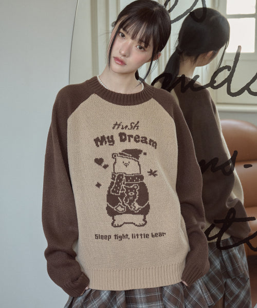 BEAR RAGLAN PULLOVER KNIT - 2 COLORS BROWN
